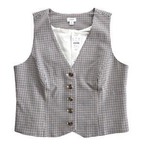 J Crew Vest Womens 6 Tan Blue Plaid Button Up Preppy Academia Career Casual NEW
